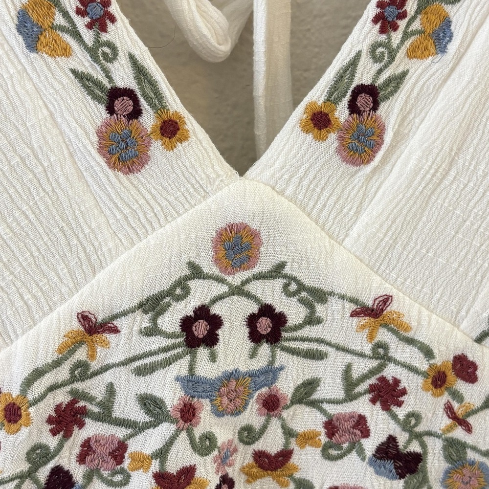 Baltic Born Santa Fe Dress Womens L White Embroidered Smocked Boho Peasant - Picture 7 of 11